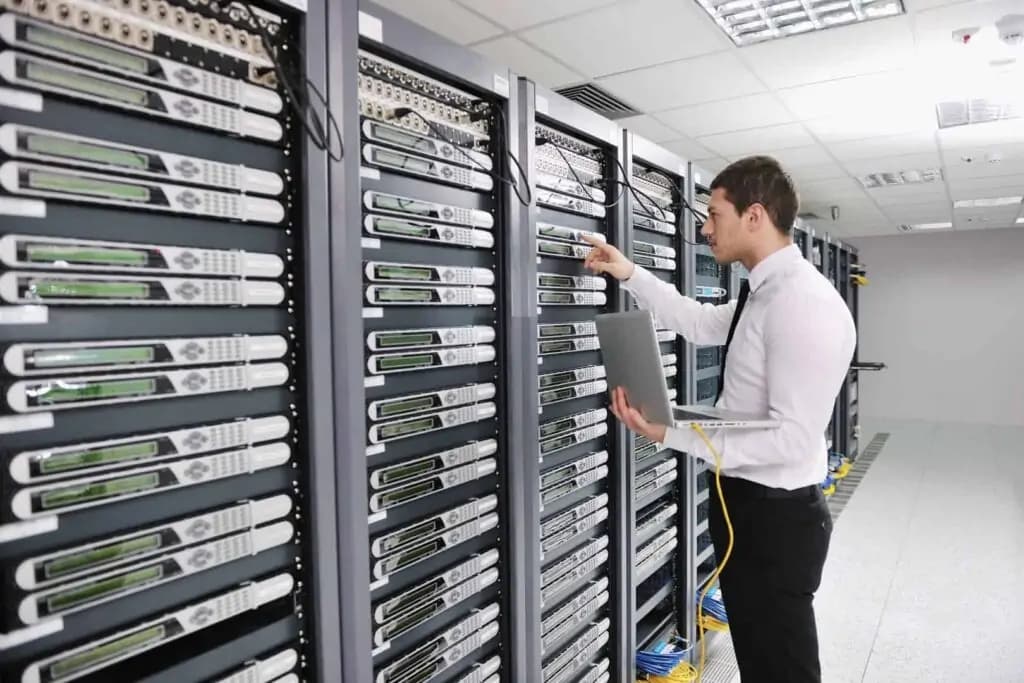 Engineer working in a data center